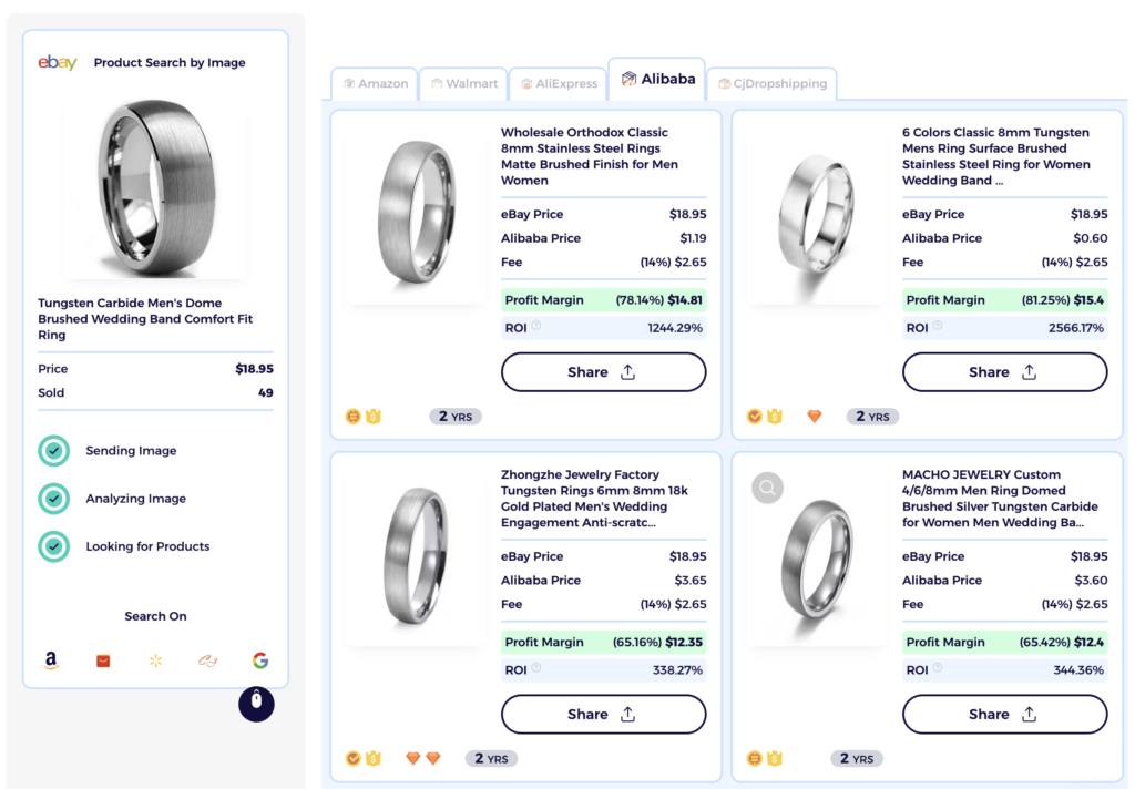 zik analytics ebay supplier matching jewelry products