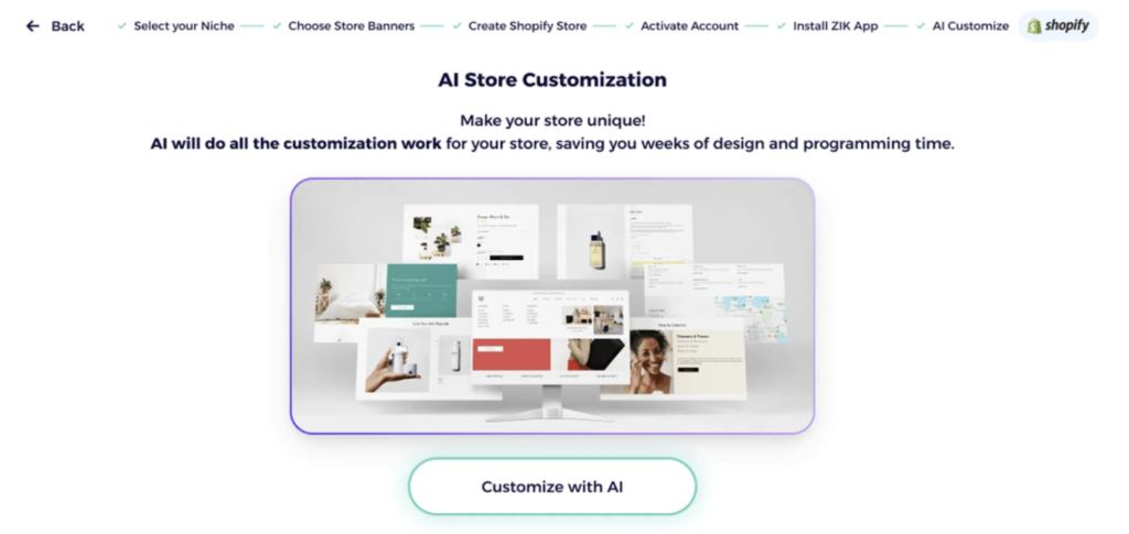 zik analytics shopify AI store builder