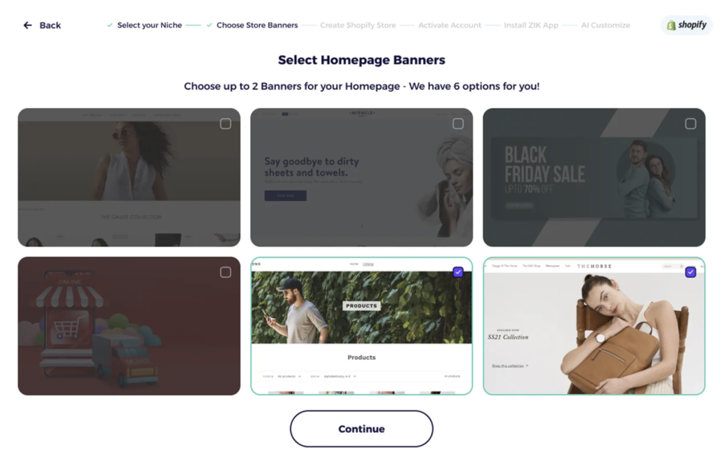 zik analytics shopify AI store builder banners