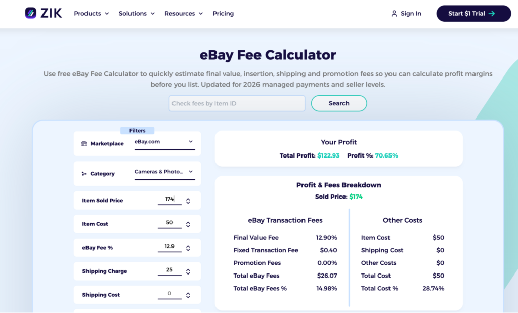 zik ebay fee calculator