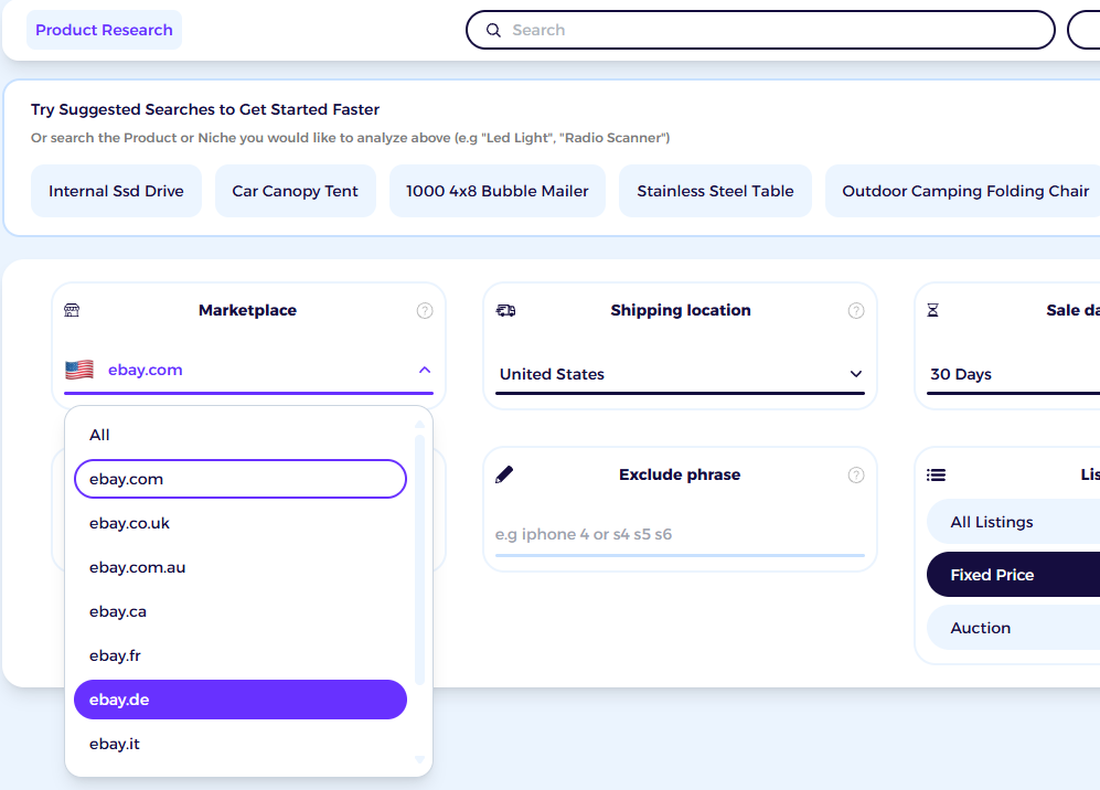 ziks ebay dropshipping product research for germany