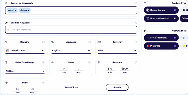 shopify product explorer fiding stores with keywords